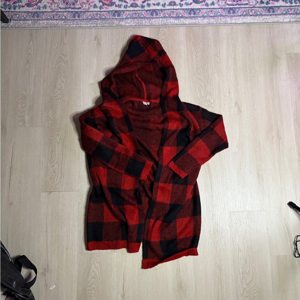TWIK Open Front Hooded Cardigan - Plaid - Size M - NWOT